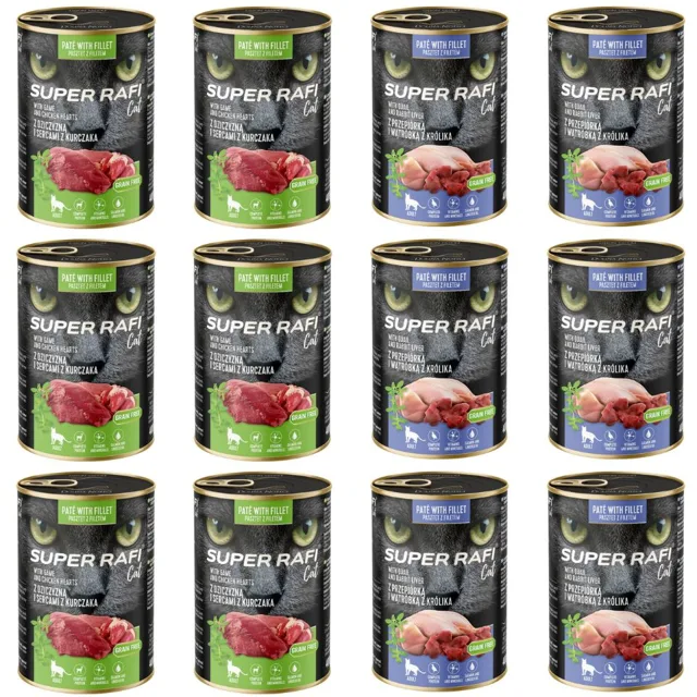 SUPER RAFI Cat Mix 2 příchutě 12x400g konzervy pro kočky