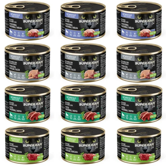 SUPER RAFI Cat Mix 4 Chutě 12x185g konzervy pro kočky
