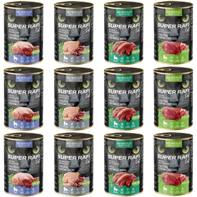 SUPER RAFI Cat Mix 4 příchutě 12x400g mokré krmivo pro kočky