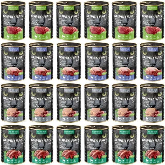 SUPER RAFI Cat Mix 4 příchutě 24x400g konzervy pro kočky