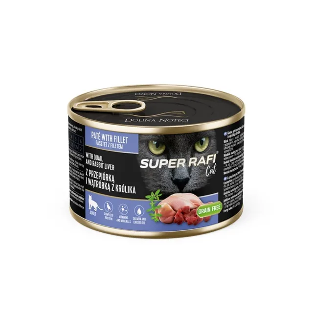 SUPER RAFI Cat s křepelčími a králičími játry 185g konzerva pro kočky