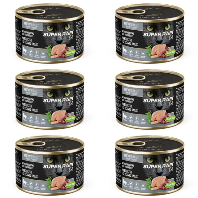 SUPER RAFI Cat s perličkou a srdíčky z kachny 6x185g konzervy pro kastrované kočky
