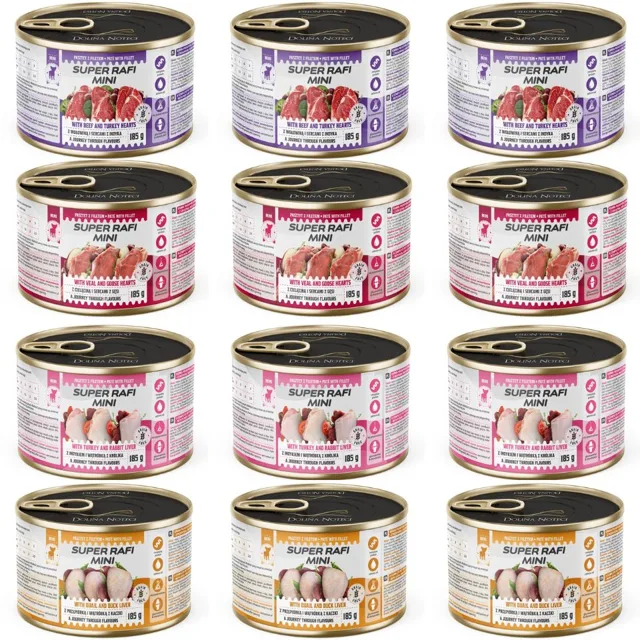 SUPER RAFI Mini Mix 4 Chutě 12x185g konzervy pro psy malých plemen