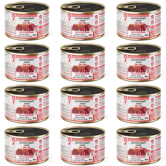 SUPER RAFI Mini Pure Line s hovězím masem a batáty 12x185g konzervy pro psy malých plemen