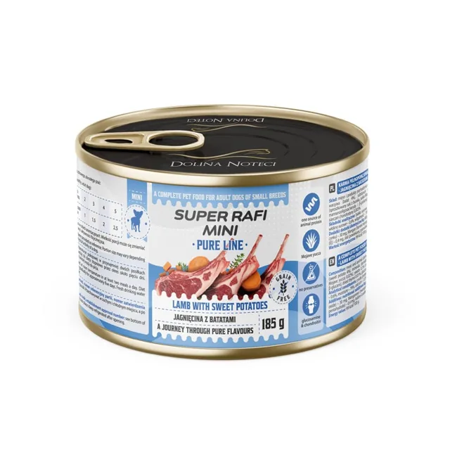 SUPER RAFI Mini Pure Line s jehněčím a batáty 185g konzerva pro psy malých plemen