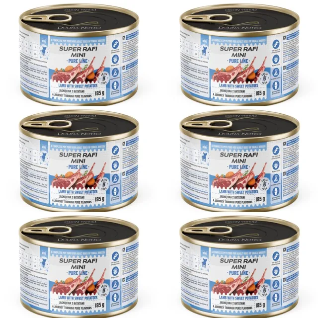 SUPER RAFI Mini Pure Line s jehněčím a batáty 6x185g konzervy pro psy malých plemen