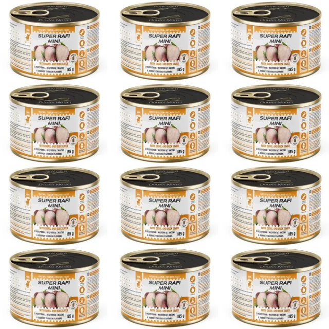 SUPER RAFI Mini s perličkou a játry z kachny 12x185g konzervy pro psy malých plemen