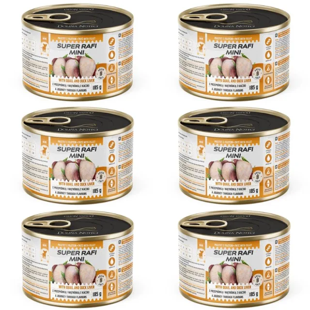 SUPER RAFI Mini s perličkou a játry z kachny 6x185g  konzervy pro psy malých plemen
