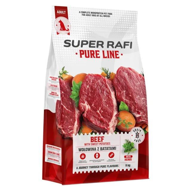SUPER RAFI Pure Line Hovězí s batáty 9 kg granule pro psy