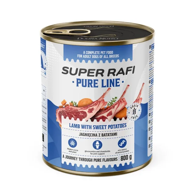 SUPER RAFI Pure Line jehněčí s batáty 800g konzerva pro psy