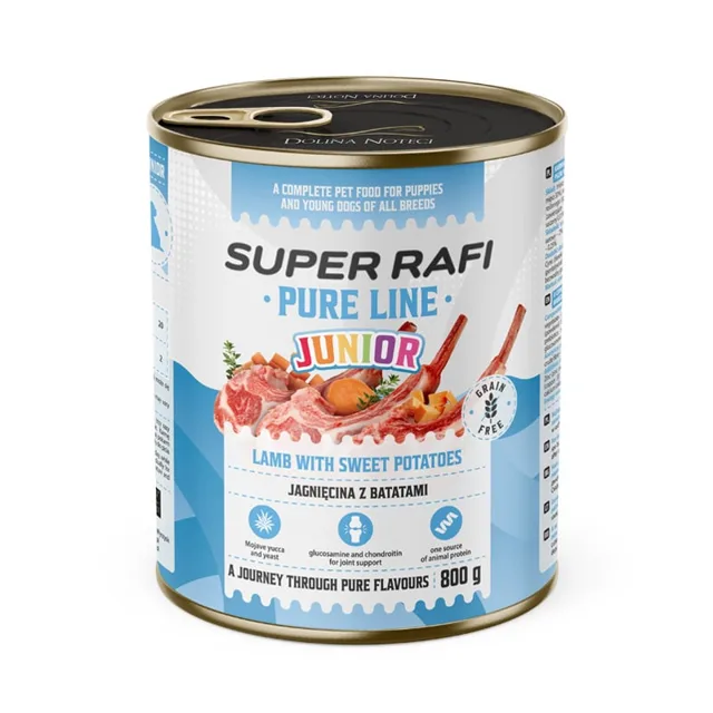 SUPER RAFI Pure Line Junior jehněčí s batáty 800g konzerva pro štěňata a mladé psy