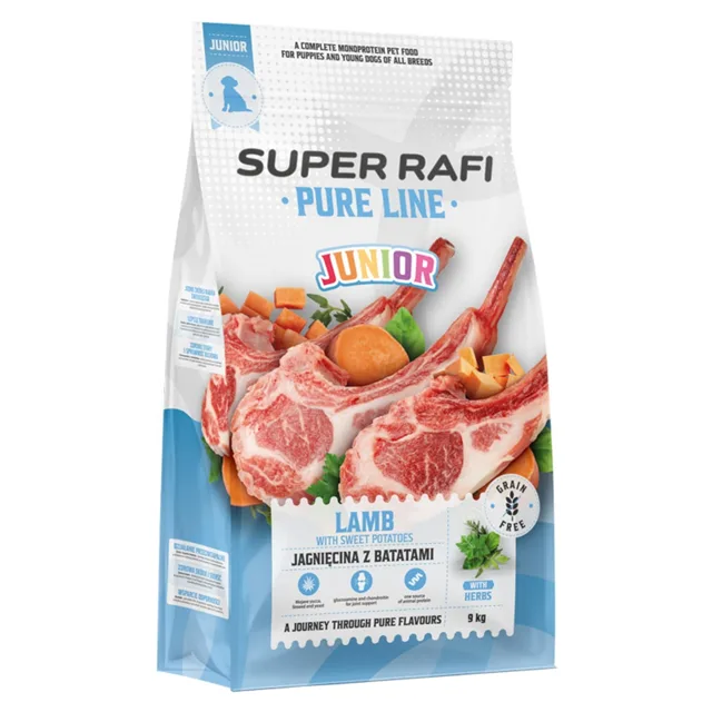 SUPER RAFI Pure Line Junior Jehněčí s batáty 9 kg granule pro štěňata