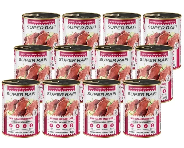 SUPER RAFI s hovězím masem a králičími játry 12x400 g krmivo pro psy