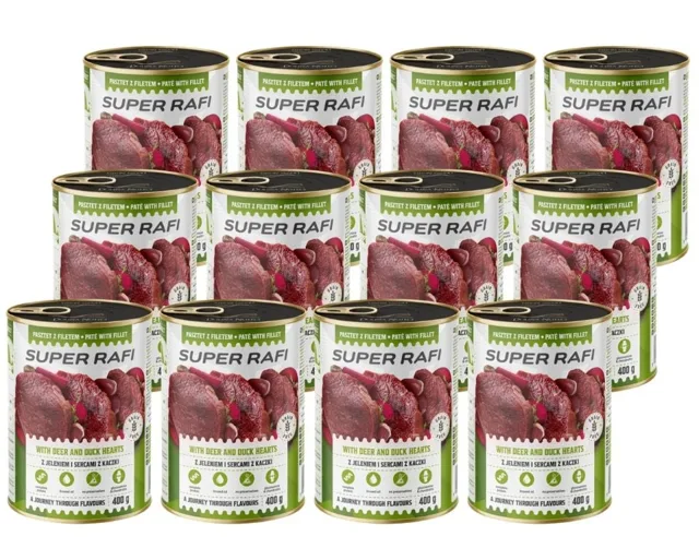 SUPER RAFI s jeleními a kachními srdci 12x400 g krmivo pro psy