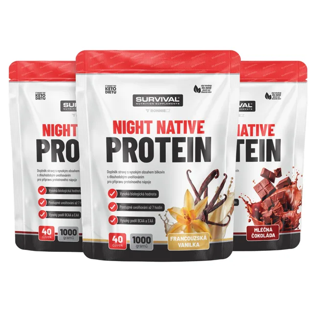 Survival Night Native Protein 1000 g  AKCE  2+1 ZDARMA 2x vanilka+ 1x čokoláda