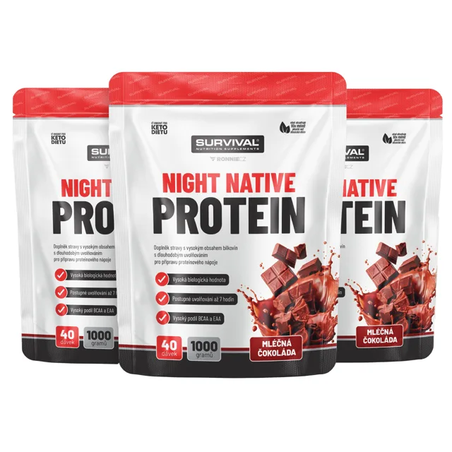 Survival Night Native Protein 1000 g  AKCE  2+1 ZDARMA čokoláda + čokoláda + čokoláda