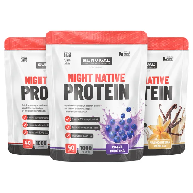 Survival Night Native Protein 1000g AKCE 2+1 borůvka + jahoda + čokoláda