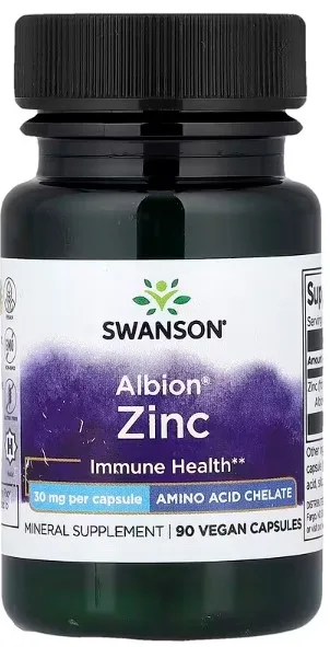 Swanson Albion® Zinc, Zinek, 30 mg, 90 kapslí
