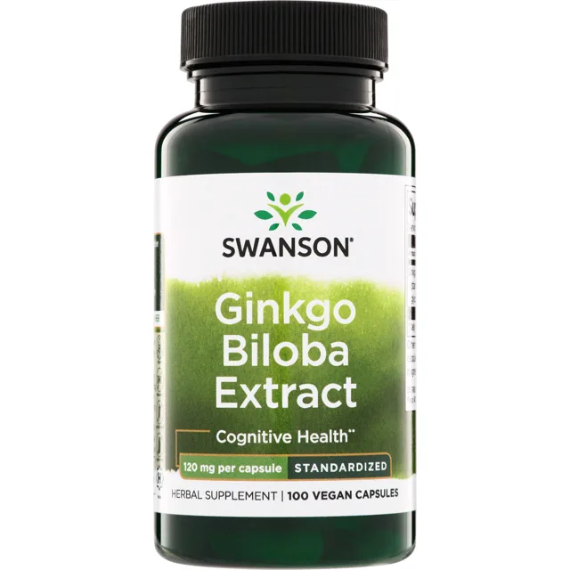 Swanson Extrakt z ginkgo biloby, 120 mg, 100 rostlinných kapslí