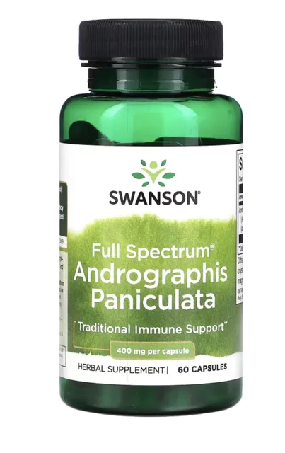 Swanson, Full Spectrum Andrographis Paniculata, měkýn latnatý, 400 mg, 60 kapslí