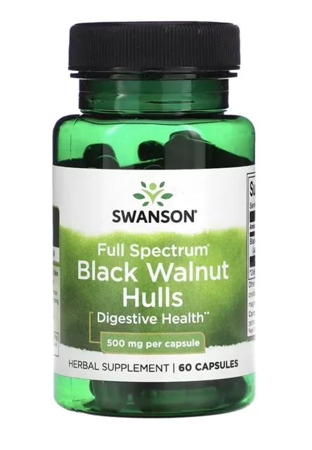 Swanson Full Spectrum Black Walnut Hulls, ořešák černý, 500 mg, 60 kapslí