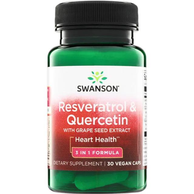 Swanson Resveratrol & Quercetin with Grape Seed Extract, 30 rostlinných kapslí