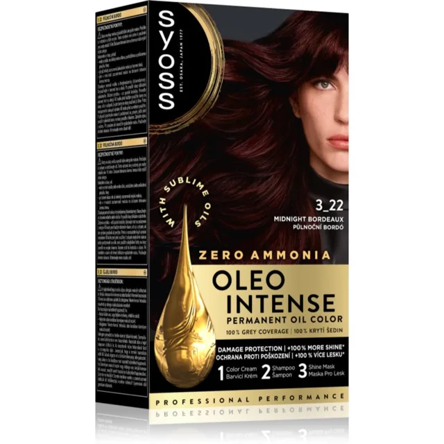 Syoss Oleo Intense permanentní barva na vlasy s olejem odstín 3-22 Půlnoční bordó 1 ks