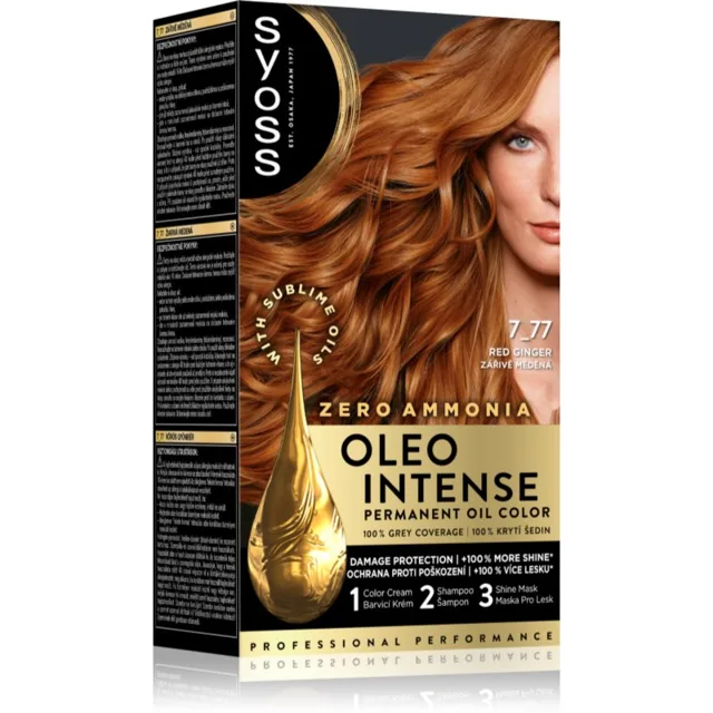 Syoss Oleo Intense permanentní barva na vlasy s olejem odstín 7-77 Zářivě měděný 1 ks