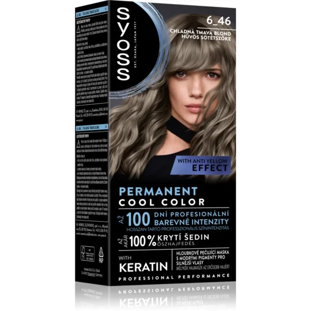Syoss Permanent Cool Color permanentní barva na vlasy s chladným podtónem odstín 6_46 Chladná tmavá blond 1 ks