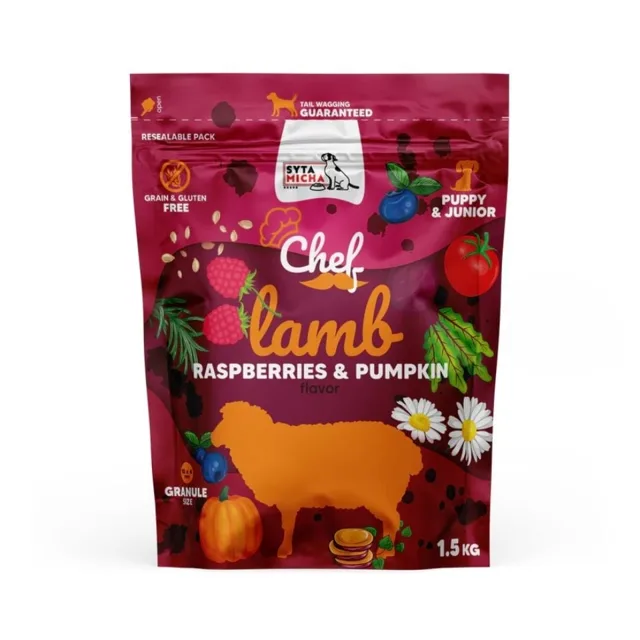 SYTA MICHA Chef Junior Jehněčí, malina a dýně 1,5 kg granule pro štěňata