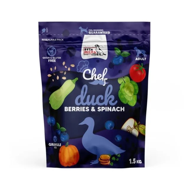 SYTA MICHA Chef Kachna, bobule a špenát 1,5 kg granule pro psy