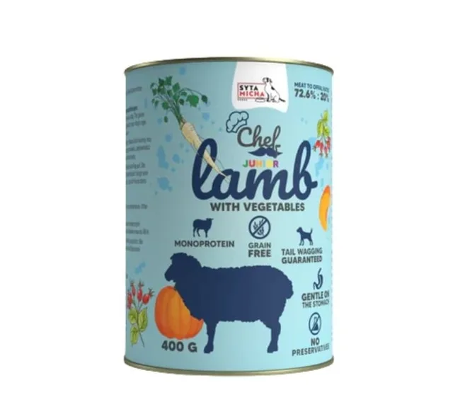 SYTA MICHA Chef Monoprotein Junior Jehněčí se zeleninou 400 g mokré krmivo pro štěňata