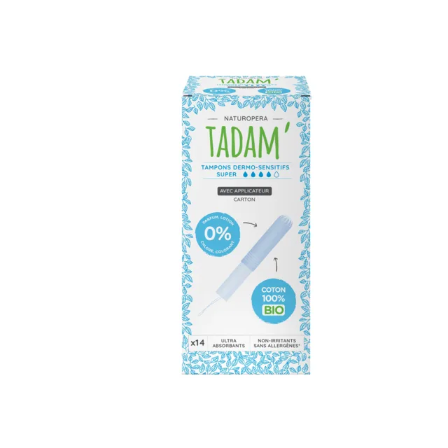 TADAM Dermo sensitivní tampony z BIO bavlny s aplikátorem, super, 14 ks