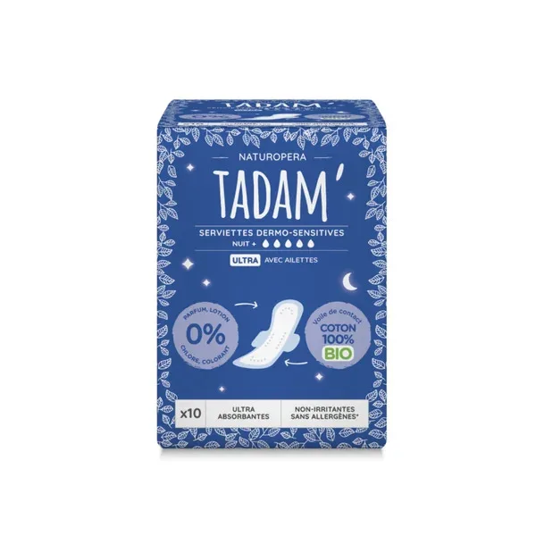TADAM Dermo sensitivní vložky z BIO bavlny, noční, 10 ks