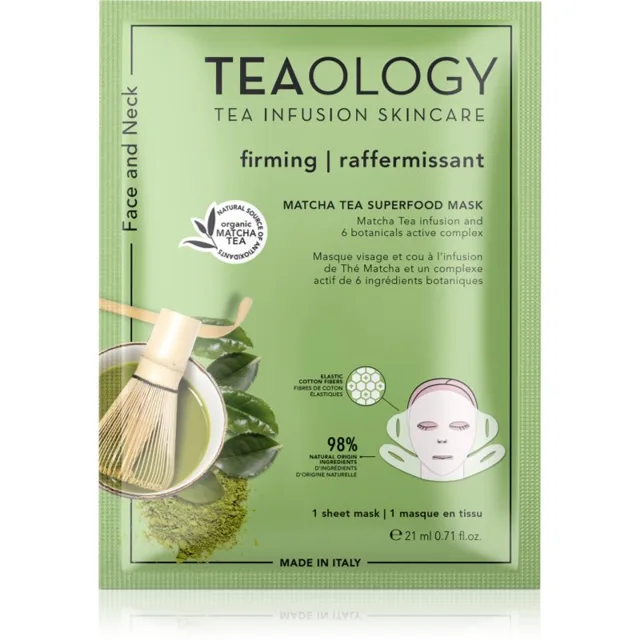 Teaology Matcha Tea Superfood Mask zpevňující plátýnková maska na kontury obličeje s matchou 1 ks
