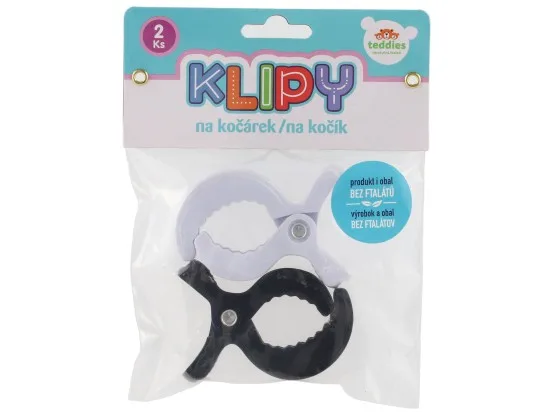 Teddies klipy na kočárek černý a bílý 2 ks