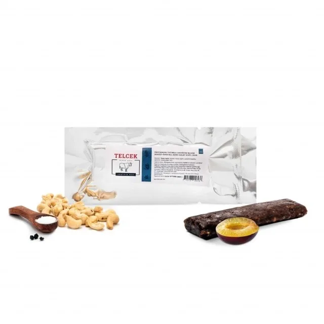 Telcek Proteinová tyčinka hovězí, kešu, švestky, sůl a pepř 50g
