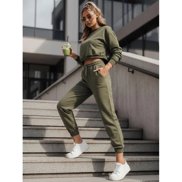 Tepláková dámská souprava khaki barvy