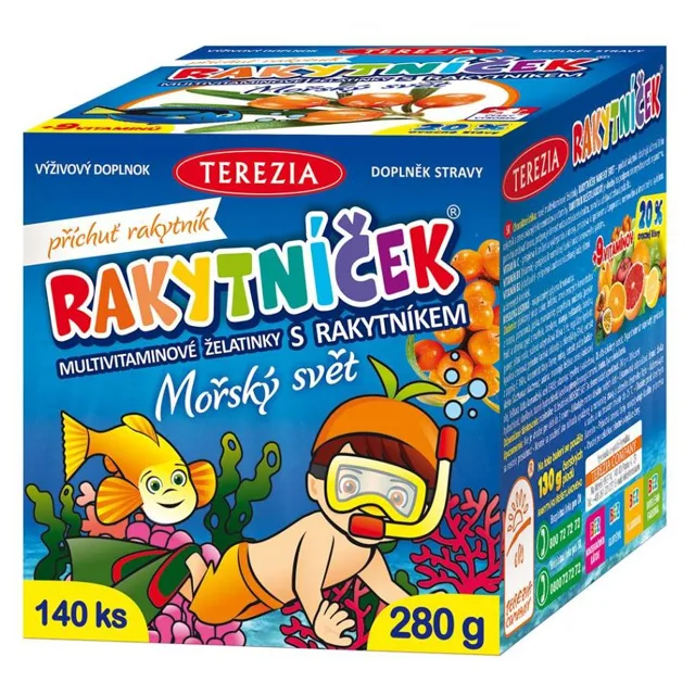 TEREZIA Rakytníček multivitamínové želatinky s rakytníkem Mořský svět 140 kusů