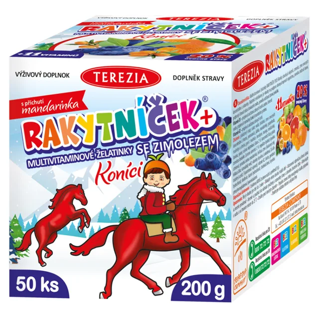TEREZIA Rakytníček + multivitaminové želatinky se zimolezem Koníci 50 kusů