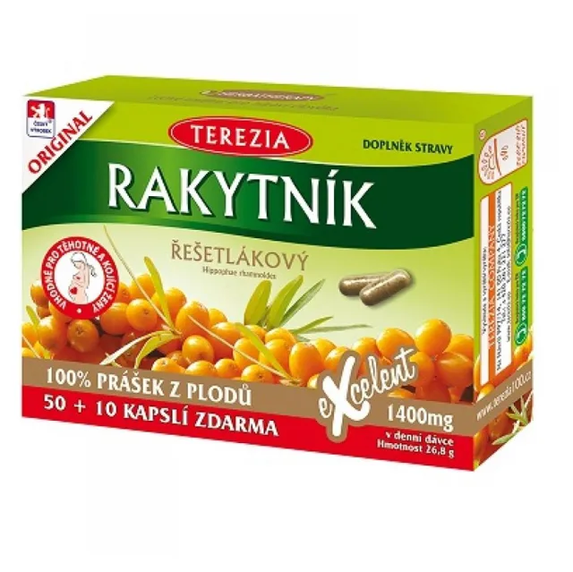TEREZIA Rakytník řešetlákový 100 % prášek z plodů 50 + 10 kapslí ZDARMA