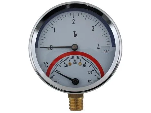 Termomanometr 0-4bar, 0-120°C,1/2" spodní vývod