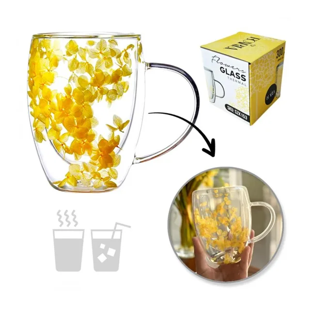 Termopohár se žlutými hortenziemi uvnitř - 300 ml