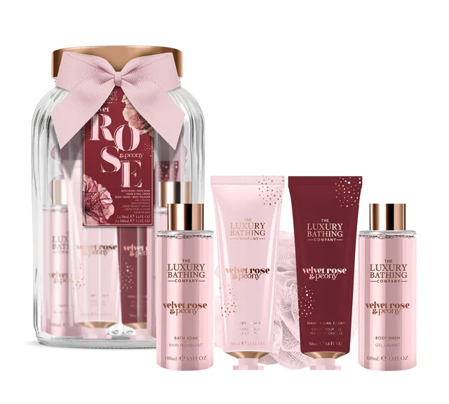 The Luxury Bathing Company Dárková sada ve skleněné dóze Růže & Pivoňka 5 ks