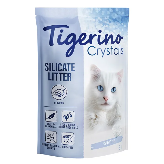 Tigerino Crystals hrudkující stelivo – Sensitive, bez vůně - výhodné balení 3 x 5 l