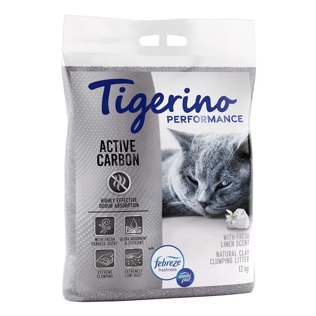 Tigerino Performance Active Carbon kočkolit - vůně čerstvého prádla Ambi Pur - 12 kg
