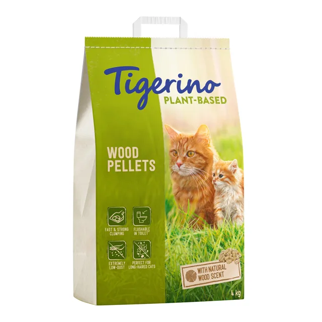 Tigerino Plant-Based dřevěné pelety stelivo pro kočky - přírodní dřevěná vůně, bez parfemace - 30 l (8 kg)