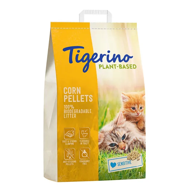 Tigerino Plant-Based kukuřičné stelivo pro citlivé kočky bez vůně - 7 l