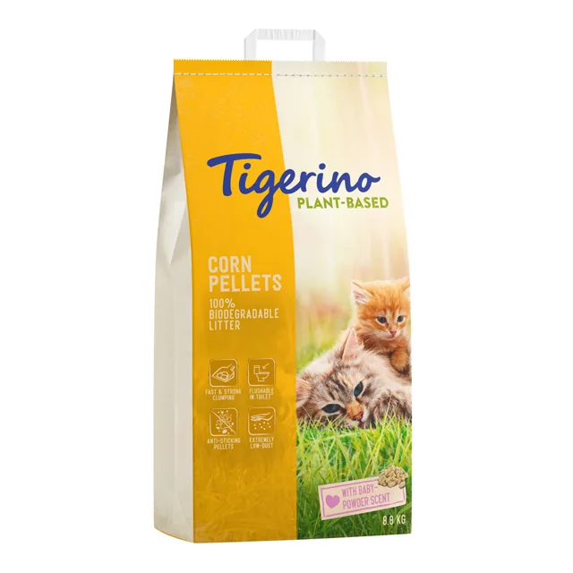 Tigerino Plant-Based kukuřičný kočkolit - vůně dětského pudru - 14 l