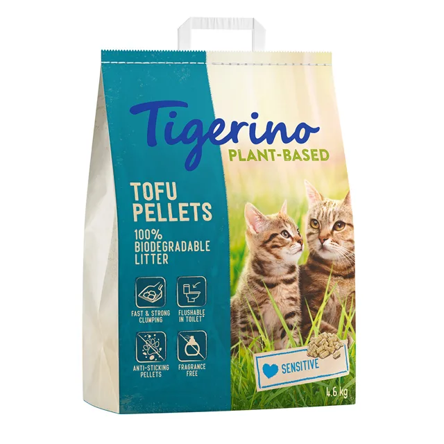 Tigerino Plant-Based Tofu stelivo pro kočky - sensitive, bez parfemace - výhodné balení 3 x 7 litrů (13,8 kg)